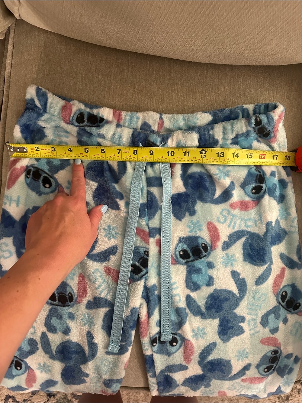 Disney Blue, Navy & Pink Stitch Plush Pajama Pants - Picture 8 of 10